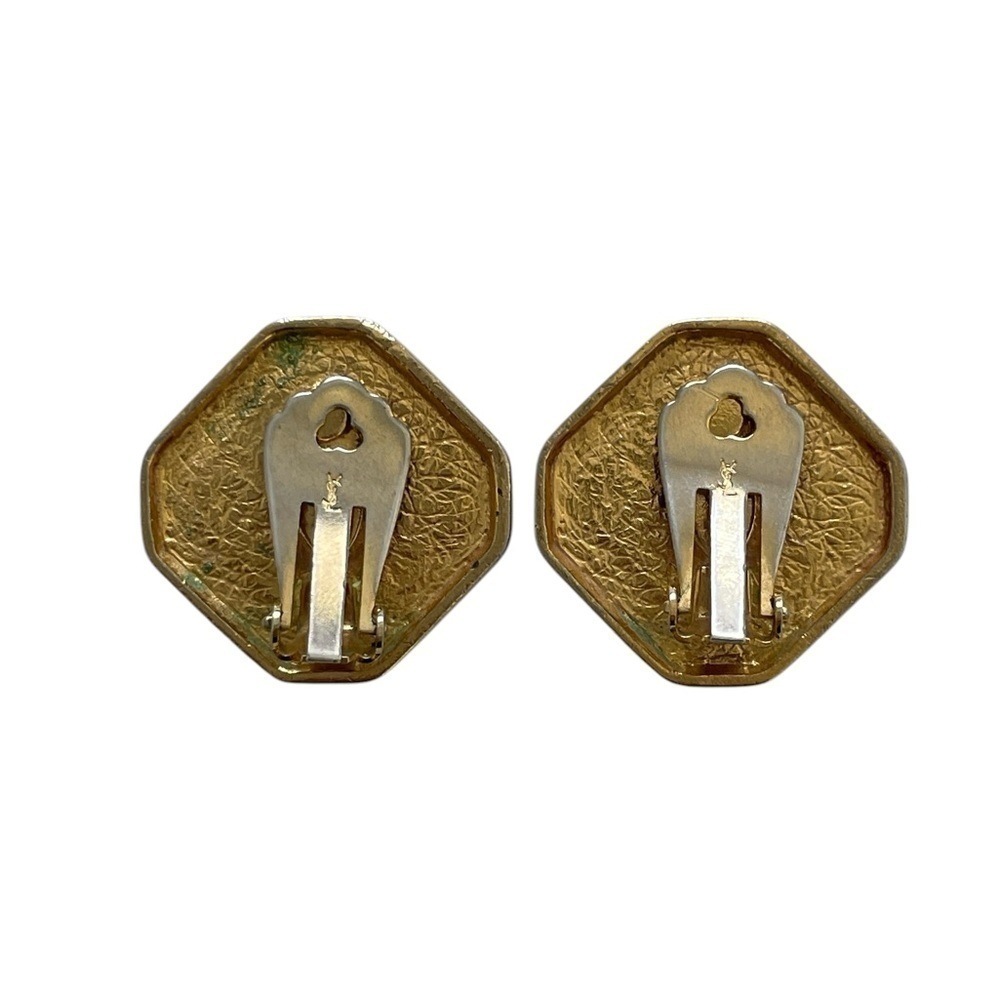 YSL Vintage Gold and Silver Hexagon Clip On Earrings - Picture 3 of 6